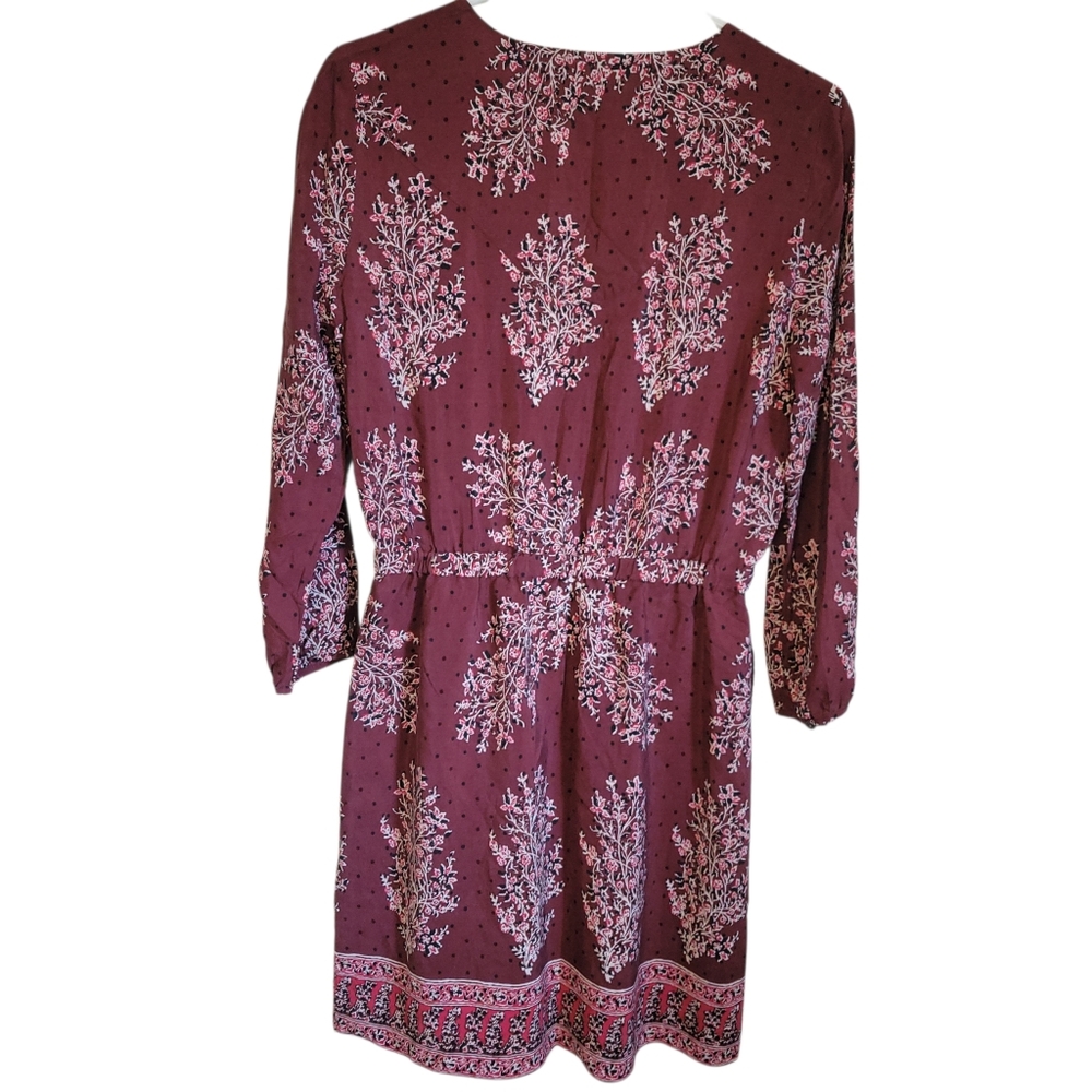 Madewell Silk Lassi Flower Popover Mini Dress Burgundy Boho Floral Size 2 - Picture 6 of 11